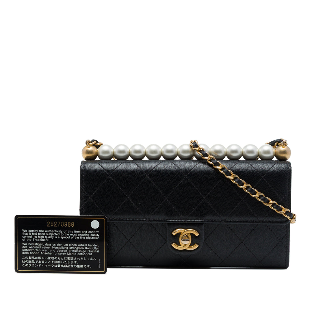 Chanel Pochette Matelassé Chic Perles avec chaîne Cuir de chèvre Noir – vue 7 – GABY PARIS