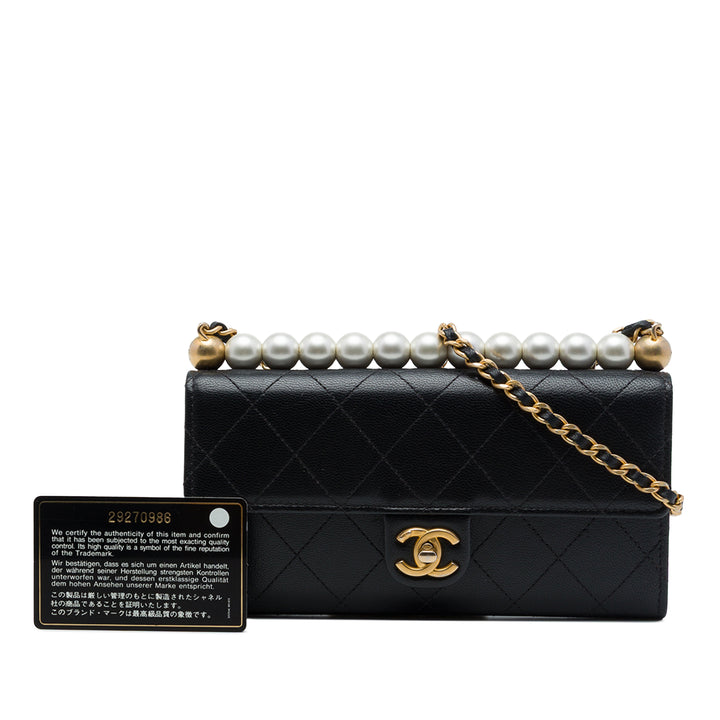 Chanel Pochette Matelassé Chic Perles avec chaîne Cuir de chèvre Noir – vue 7 – GABY PARIS