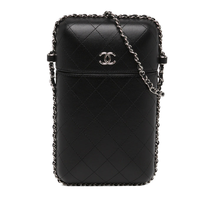 Chanel Étui téléphone CC Matelassé rond à chaîne Cuir d'agneau Noir – vue principale – GABY PARIS