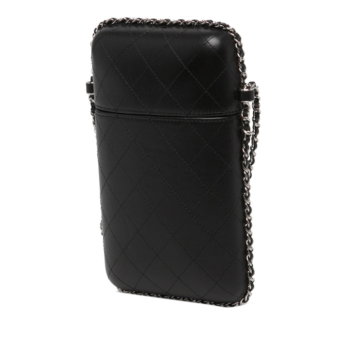 Chanel Étui téléphone CC Matelassé rond à chaîne Cuir d'agneau Noir – vue 2 – GABY PARIS