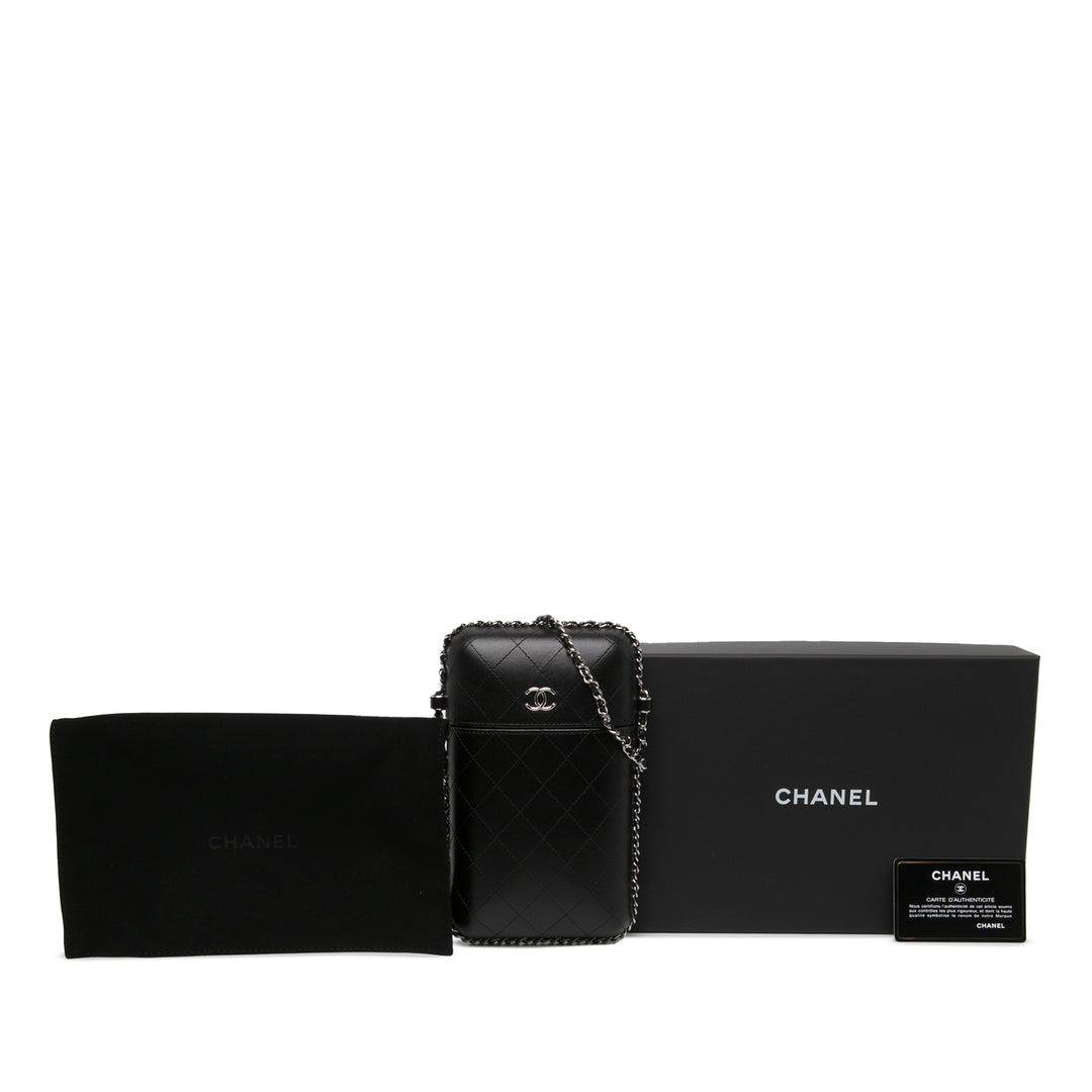 Chanel Étui téléphone CC Matelassé rond à chaîne Cuir d'agneau Noir – vue 6 – GABY PARIS
