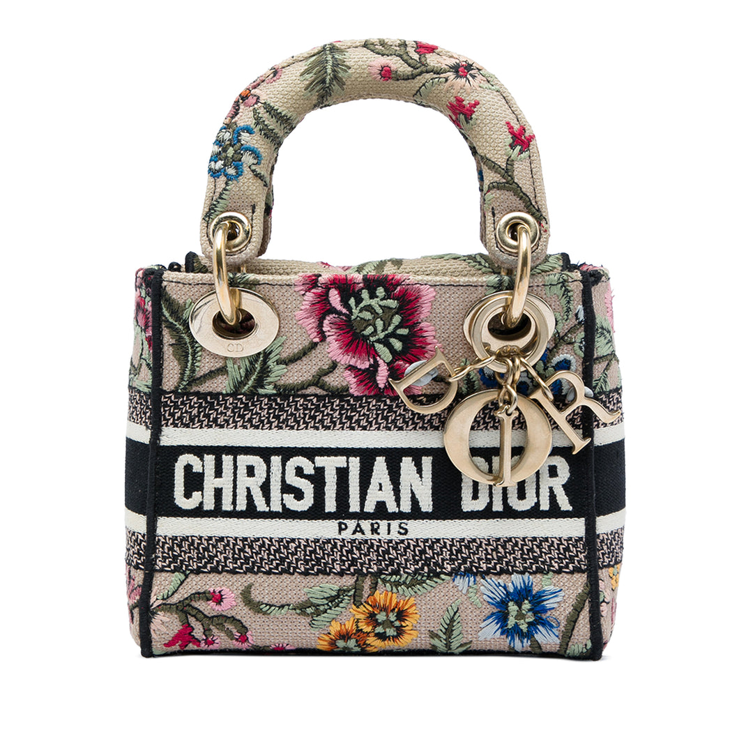 Dior Sac à main brodé Petites Fleurs De Jouy Lady D-Lite Mini Beige – vue principale – GABY PARIS