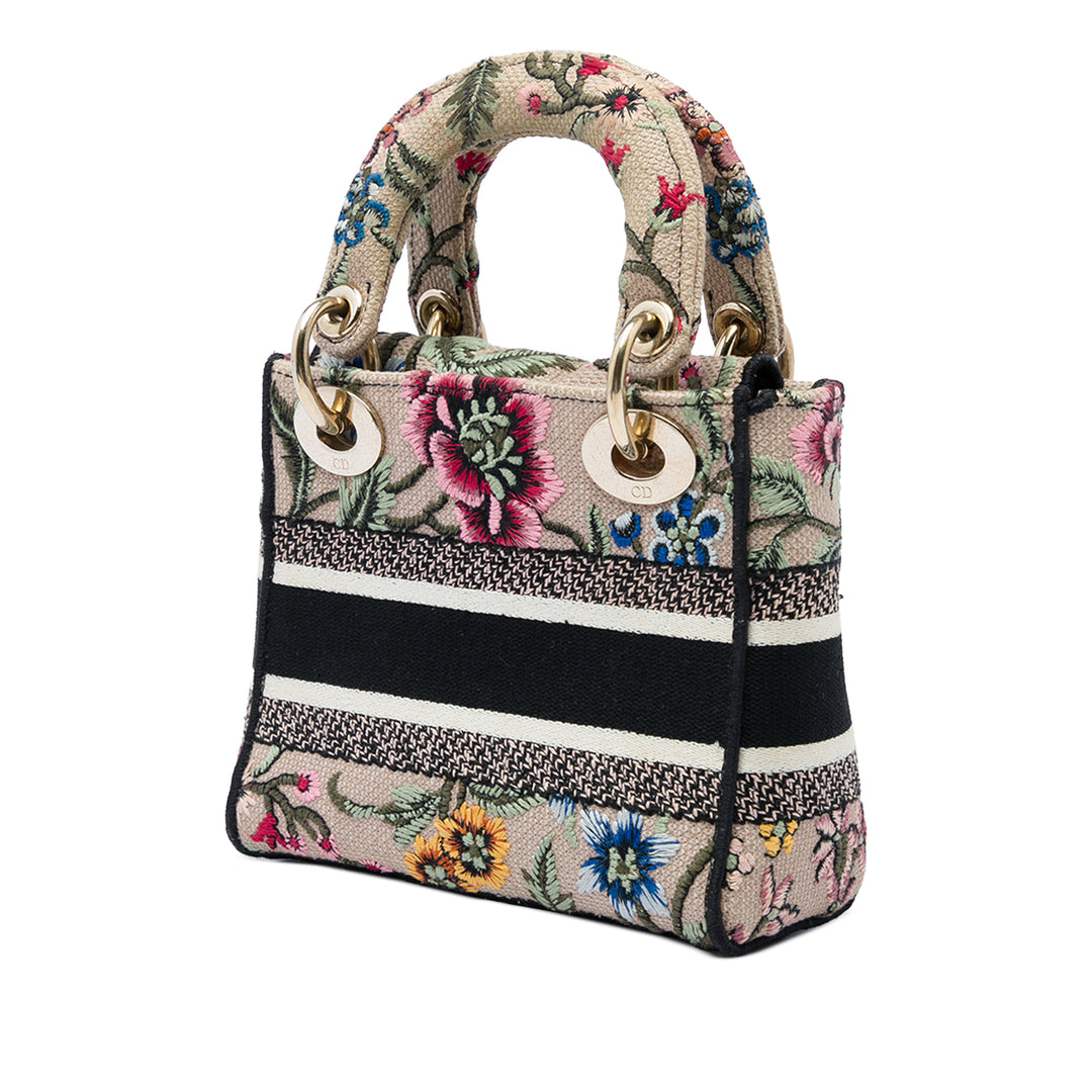 Dior Sac à main brodé Petites Fleurs De Jouy Lady D-Lite Mini Beige – vue 2 – GABY PARIS
