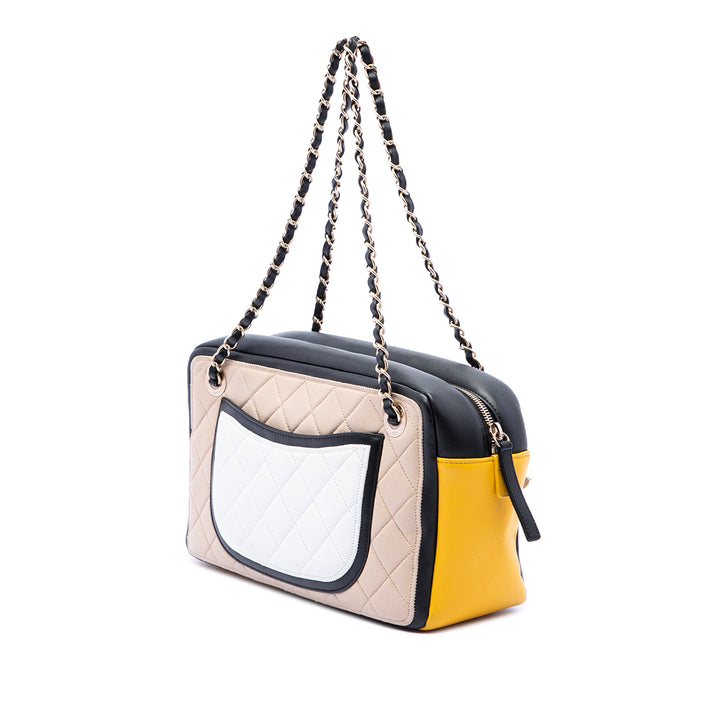 Chanel Tricolor Matelassé Cuir d’agneau Graphic Camera Étui Sac Multi