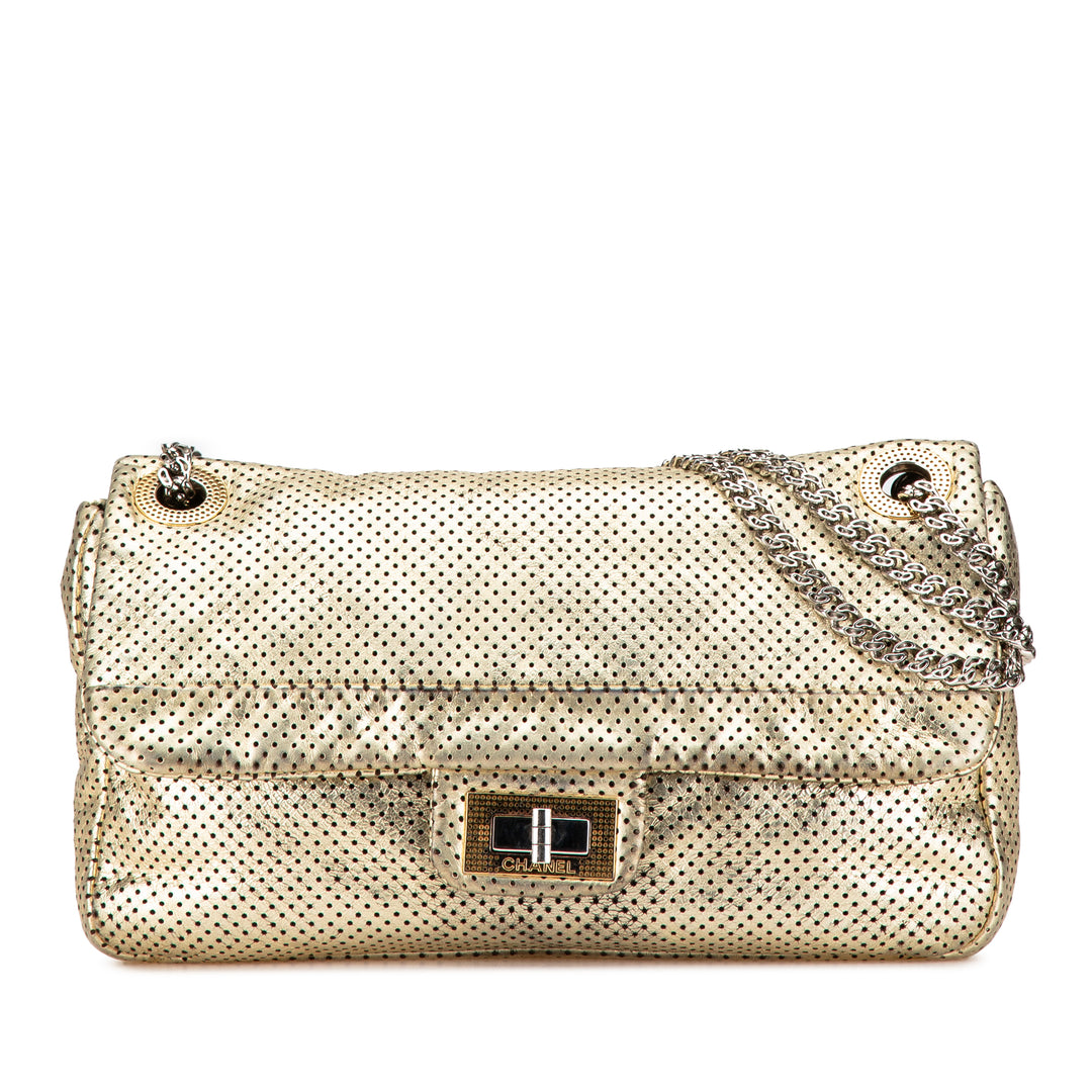Medium Perforated Calfskin Reissue Drill Flap Gold - Gaby Paris