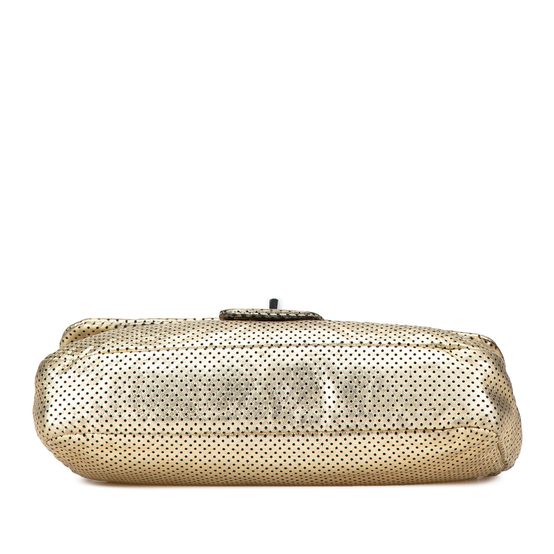 Medium Perforated Calfskin Reissue Drill Flap Gold - Gaby Paris
