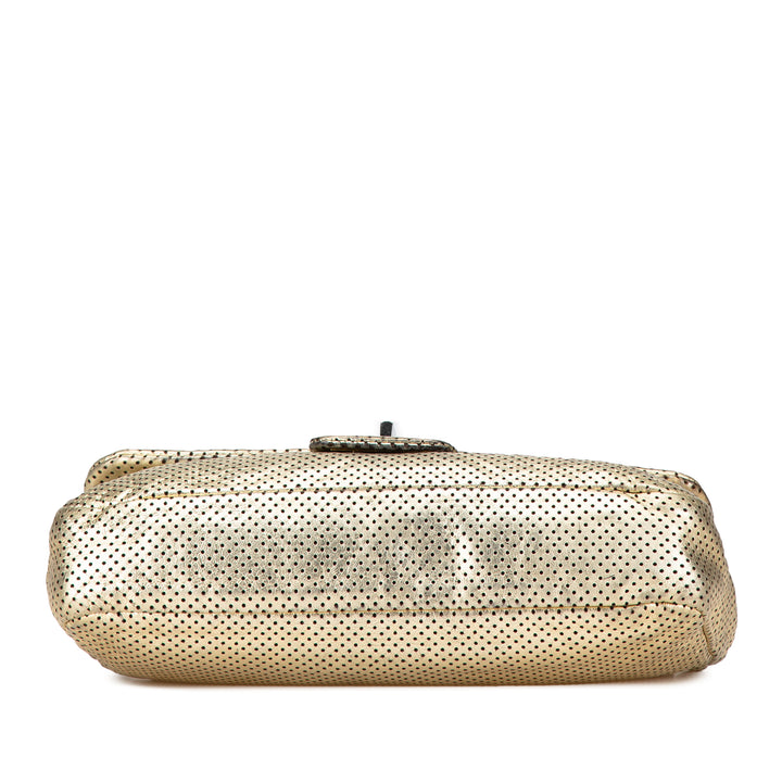 Medium Perforated Calfskin Reissue Drill Flap Gold - Gaby Paris