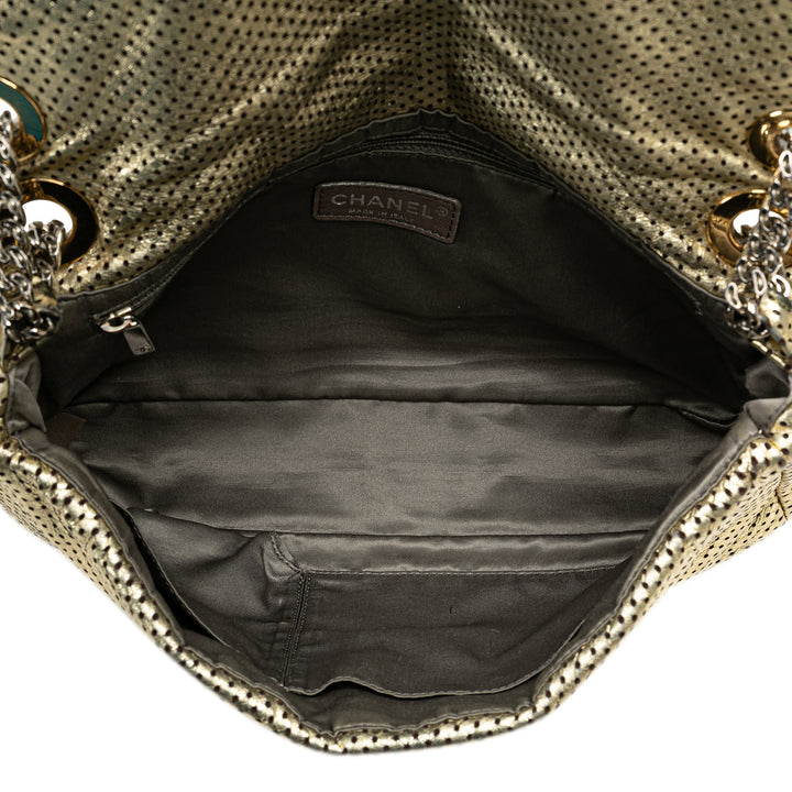 Medium Perforated Calfskin Reissue Drill Flap Gold - Gaby Paris