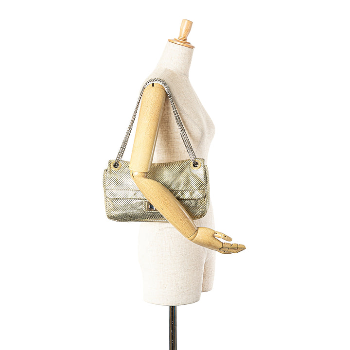 Medium Perforated Calfskin Reissue Drill Flap Gold - Gaby Paris