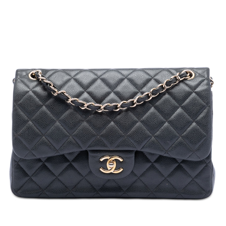 Classic Double rabat Jumbo Cuir caviar Noir