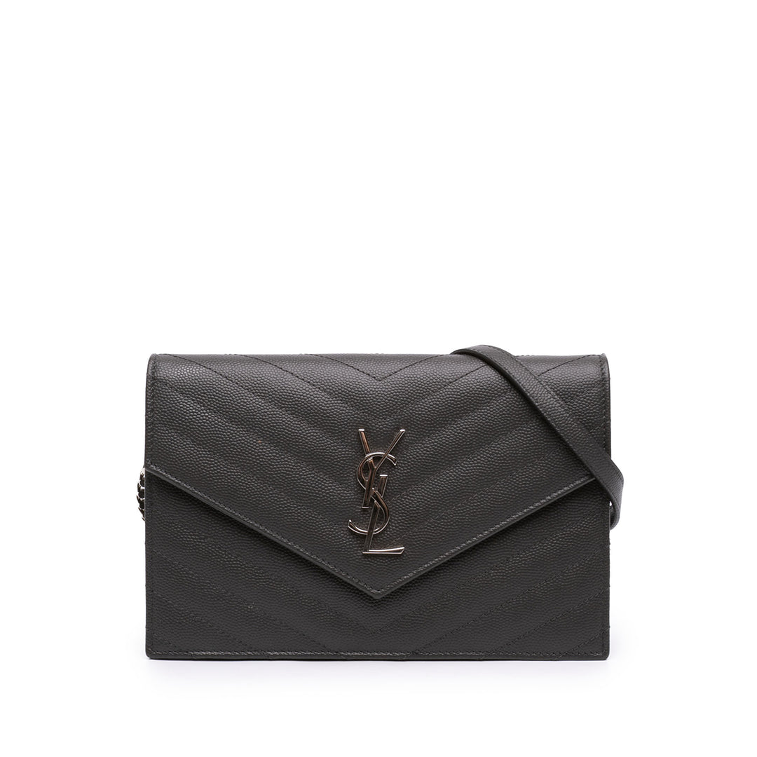 Saint Laurent Grain De Poudre Chevron Cassandre Envelope Chain Portefeuille