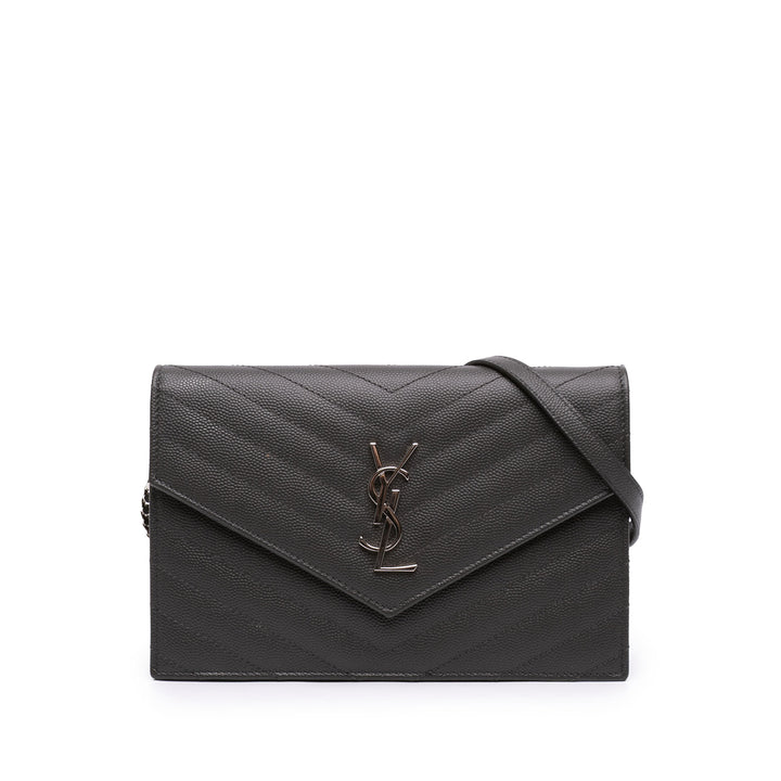 Saint Laurent Grain De Poudre Chevron Cassandre Envelope Chain Portefeuille