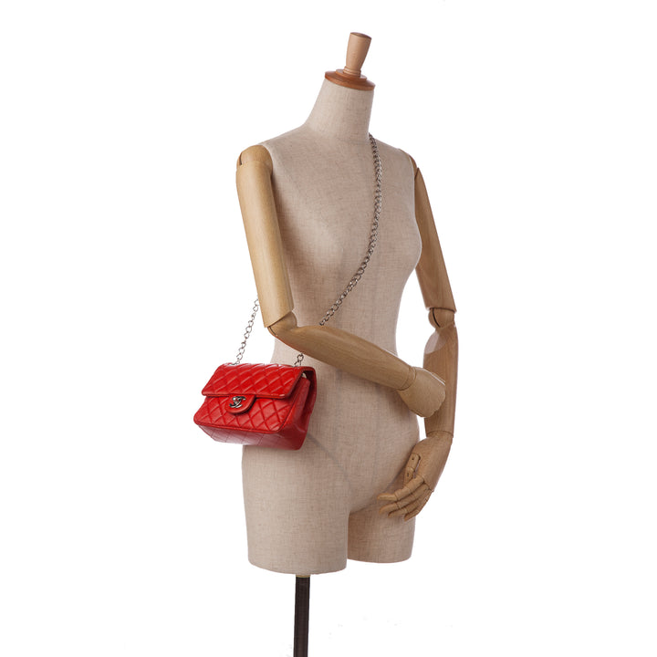 New Mini Classic Lambskin Single Flap Red - Gaby Paris