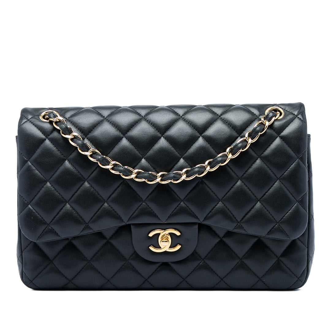 Chanel Sac porté épaule Classic Double rabat Jumbo Cuir d'agneau Noir – vue principale – GABY PARIS