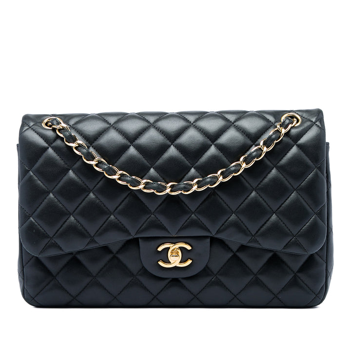 Chanel Sac porté épaule Classic Double rabat Jumbo Cuir d'agneau Noir – vue principale – GABY PARIS