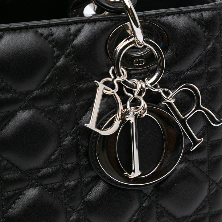 Medium Lambskin Cannage Crystal Strap Lady Dior Black - Gaby Paris