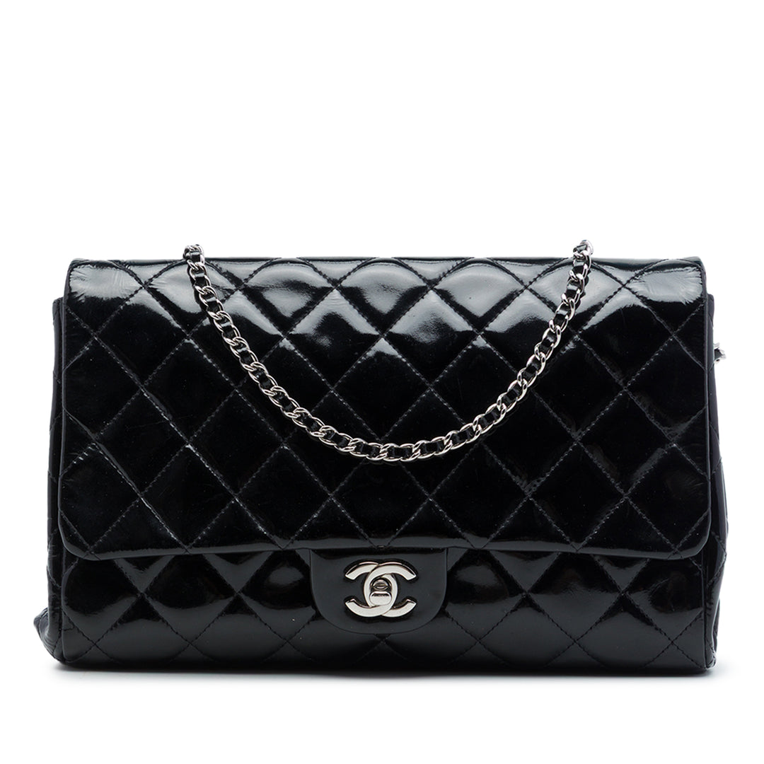 CC Matelassé à rabat Pochette avec chaîne Noir