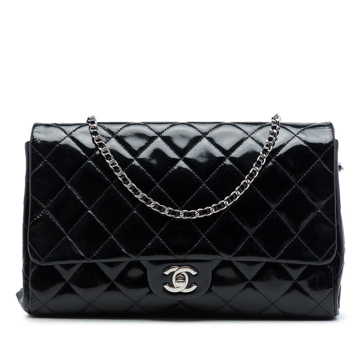 CC Matelassé à rabat Pochette avec chaîne Noir