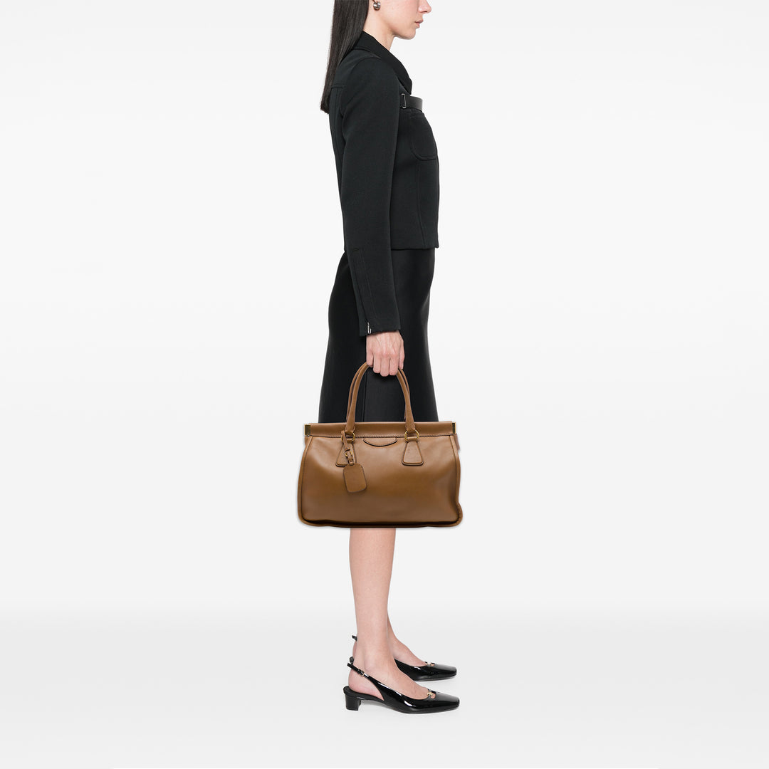 Prada City Veau Frame anse supérieure Cabas