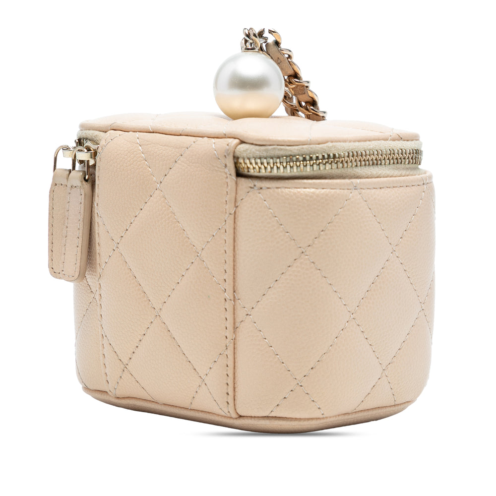 Chanel Matelassé Irisé Perle On Top Vanity avec chaîne Mini Cuir caviar Marron – vue 2 – GABY PARIS