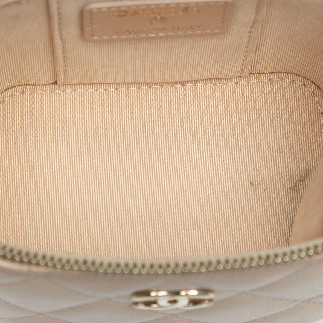 Chanel Matelassé Irisé Perle On Top Vanity avec chaîne Mini Cuir caviar Marron – vue 4 – GABY PARIS