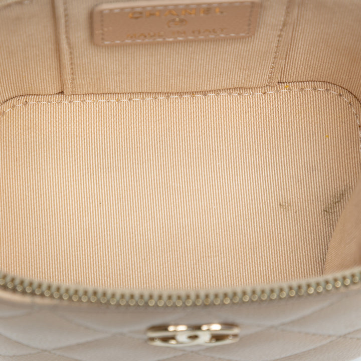 Chanel Matelassé Irisé Perle On Top Vanity avec chaîne Mini Cuir caviar Marron – vue 4 – GABY PARIS