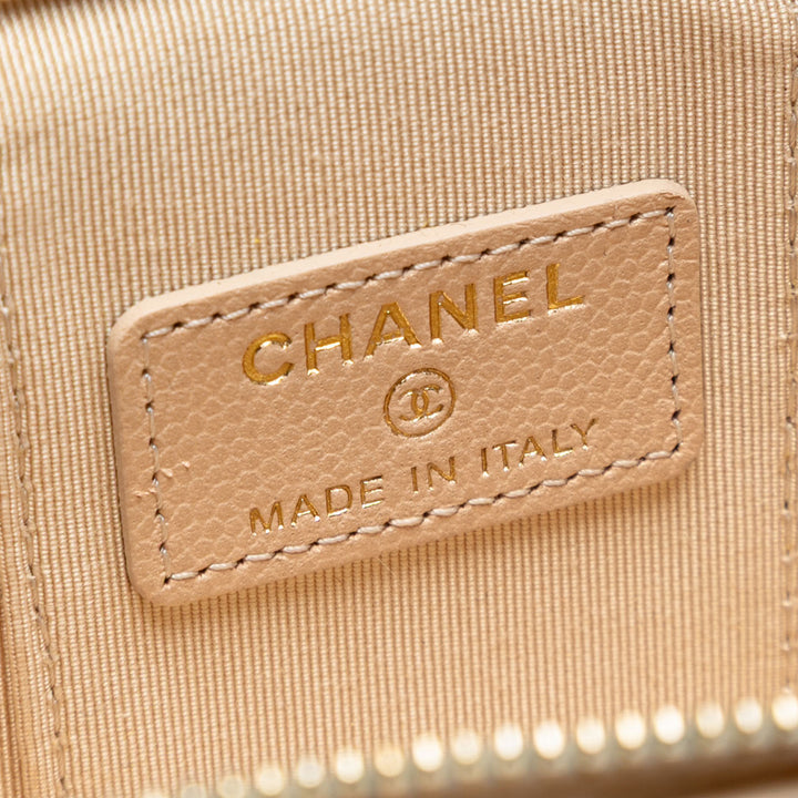 Chanel Matelassé Irisé Perle On Top Vanity avec chaîne Mini Cuir caviar Marron – vue 5 – GABY PARIS
