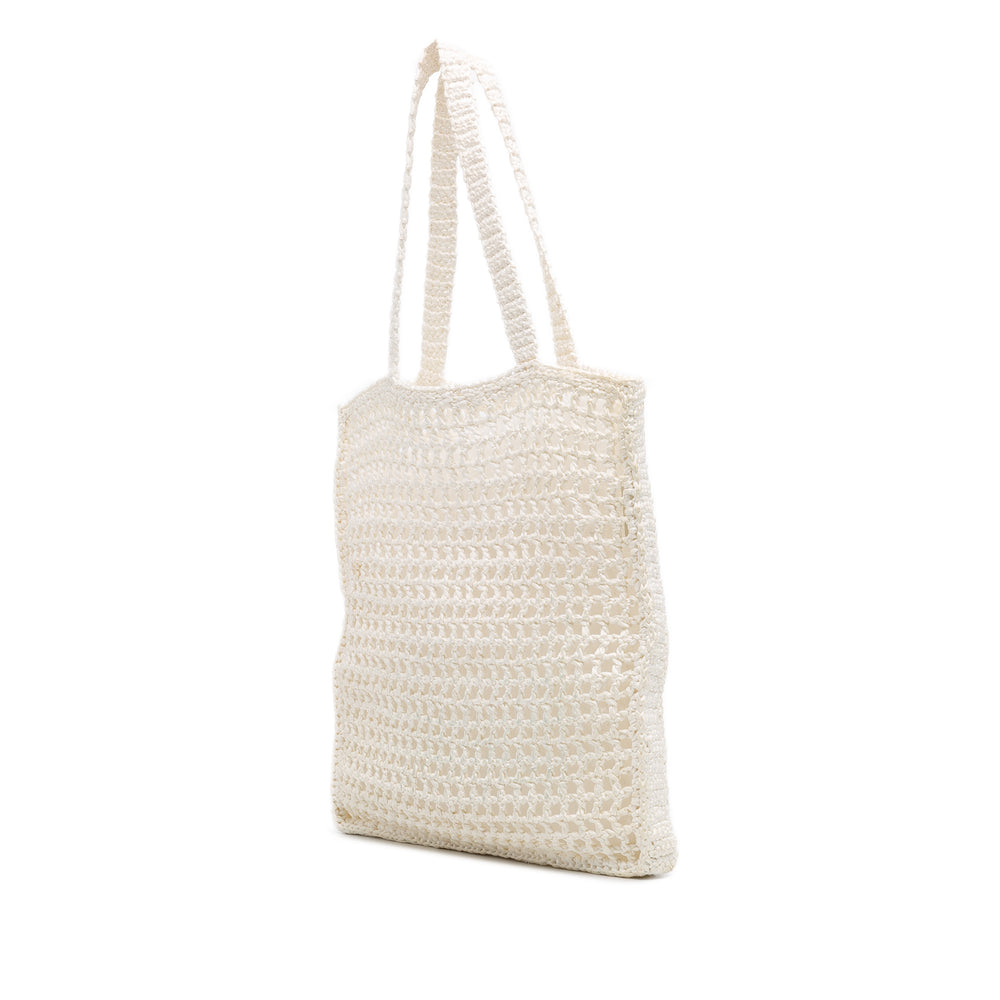 Raffia Effect Crochet Logo Embroidered Tote White - Gaby Paris