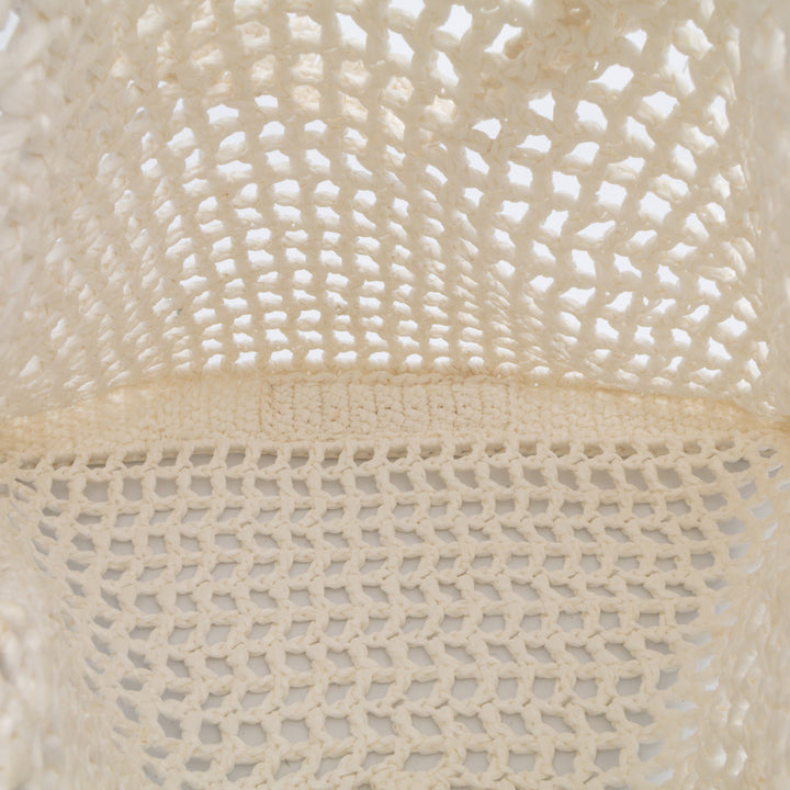 Raffia Effect Crochet Logo Embroidered Tote White - Gaby Paris