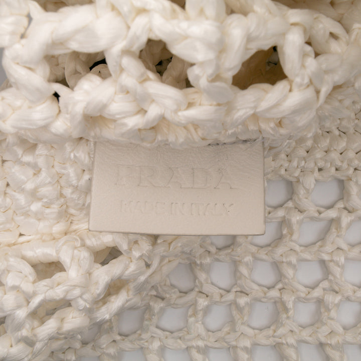 Raffia Effect Crochet Logo Embroidered Tote White - Gaby Paris