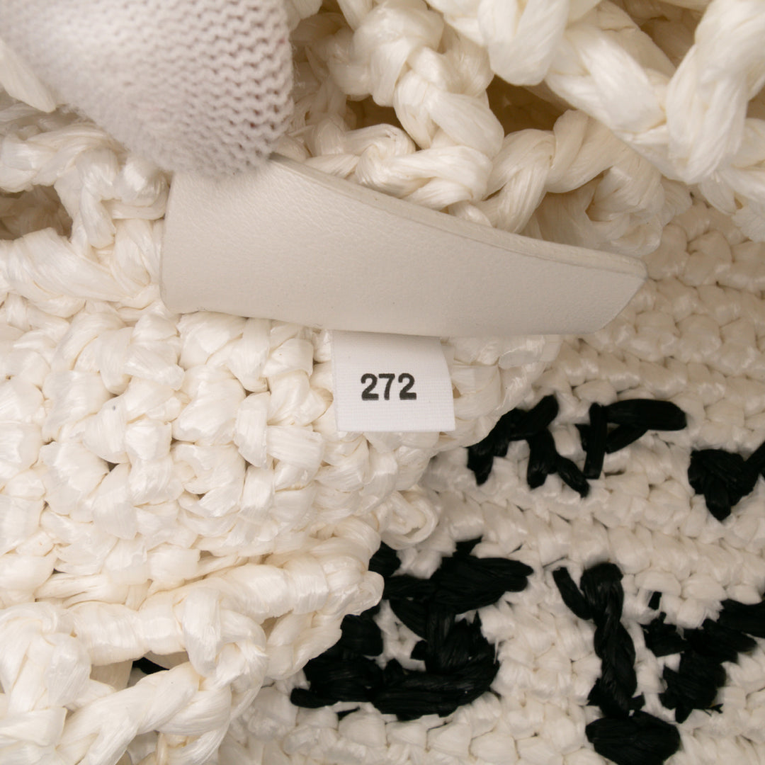 Raffia Effect Crochet Logo Embroidered Tote White - Gaby Paris