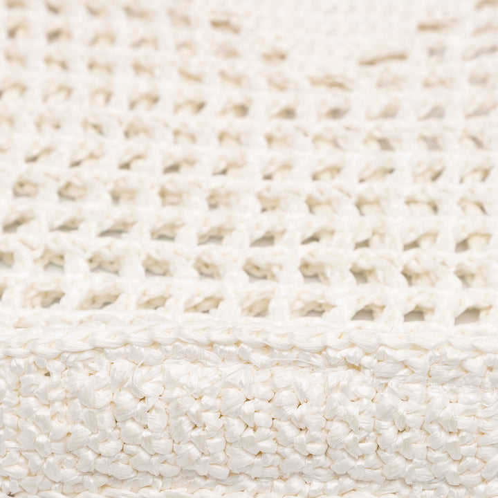 Raffia Effect Crochet Logo Embroidered Tote White - Gaby Paris