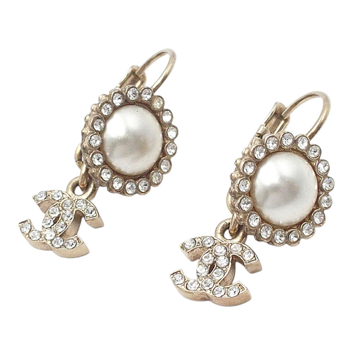 Chanel CC plaqué Perles fantaisie Strass Clip On Boucles d’oreilles