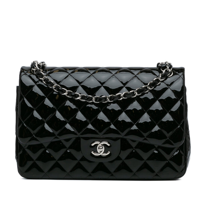 Jumbo Classic Patent Double Flap Black - Gaby Paris