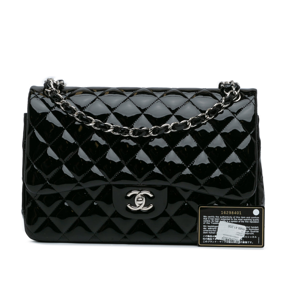 Jumbo Classic Patent Double Flap Black - Gaby Paris