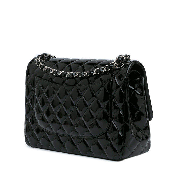 Jumbo Classic Patent Double Flap Black - Gaby Paris