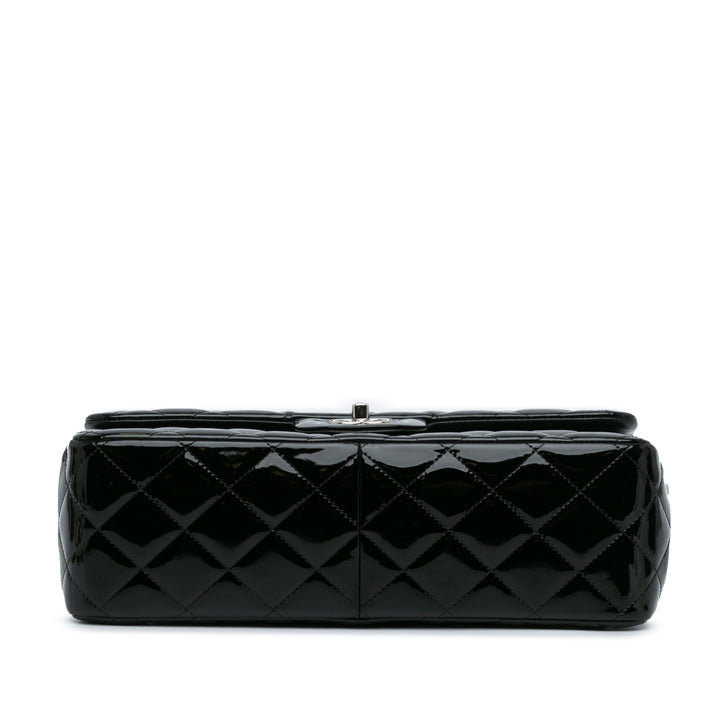 Jumbo Classic Patent Double Flap Black - Gaby Paris