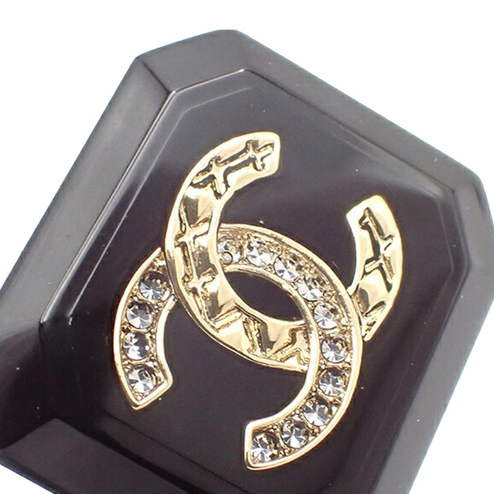 Chanel Resin Doré Plated CC Rhinestone Broche Noir