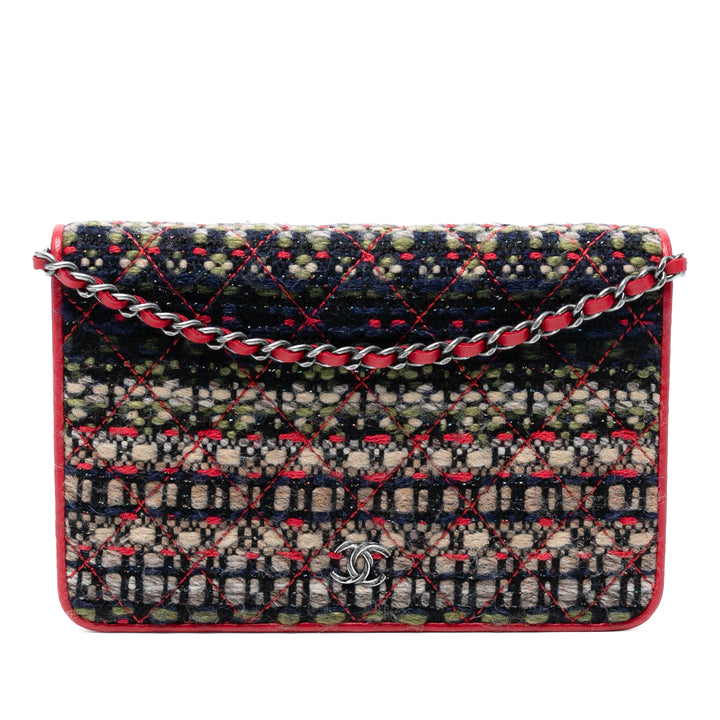 Chanel CC Quilted Tweed Wallet On Chain Rouge