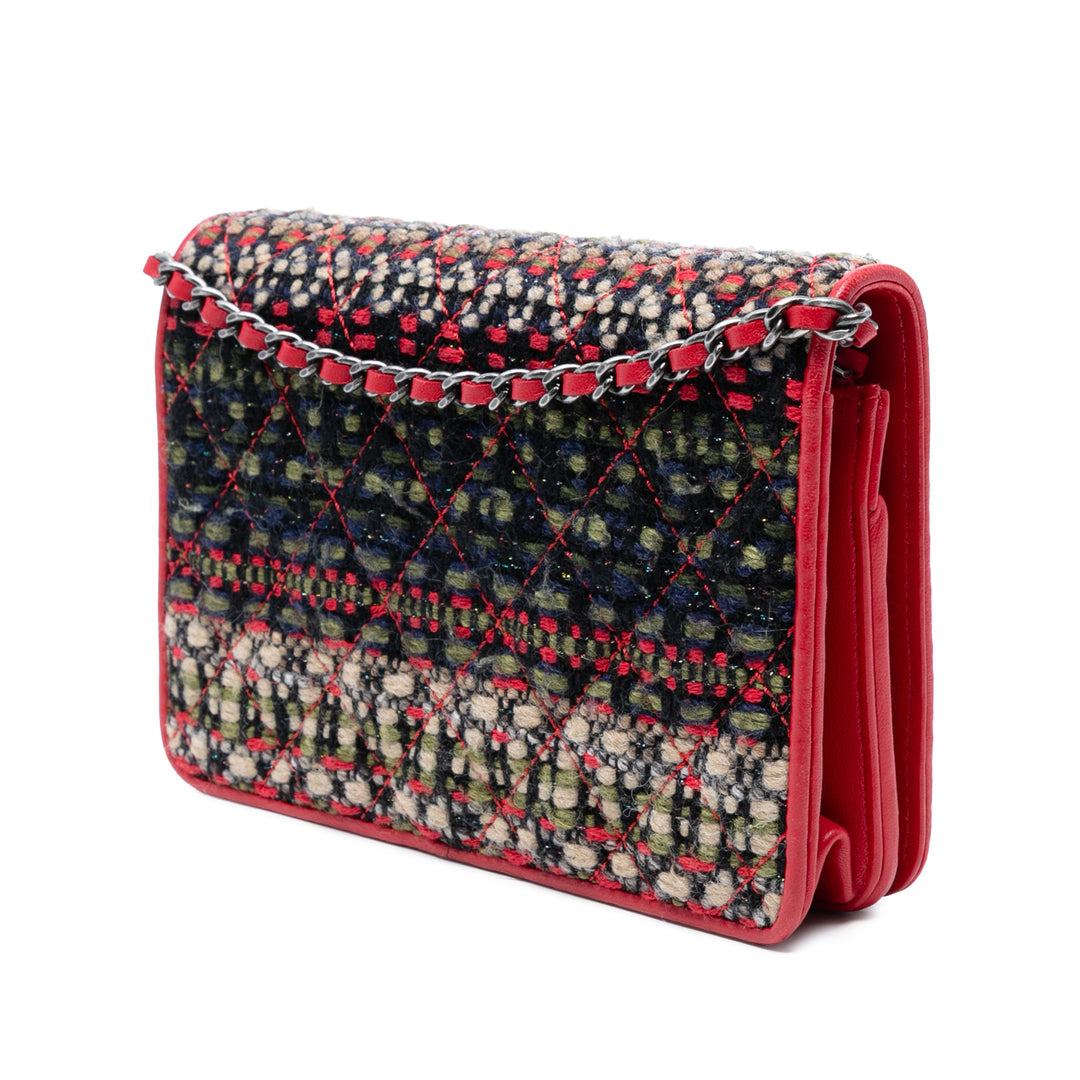 Chanel CC Quilted Tweed Wallet On Chain Rouge