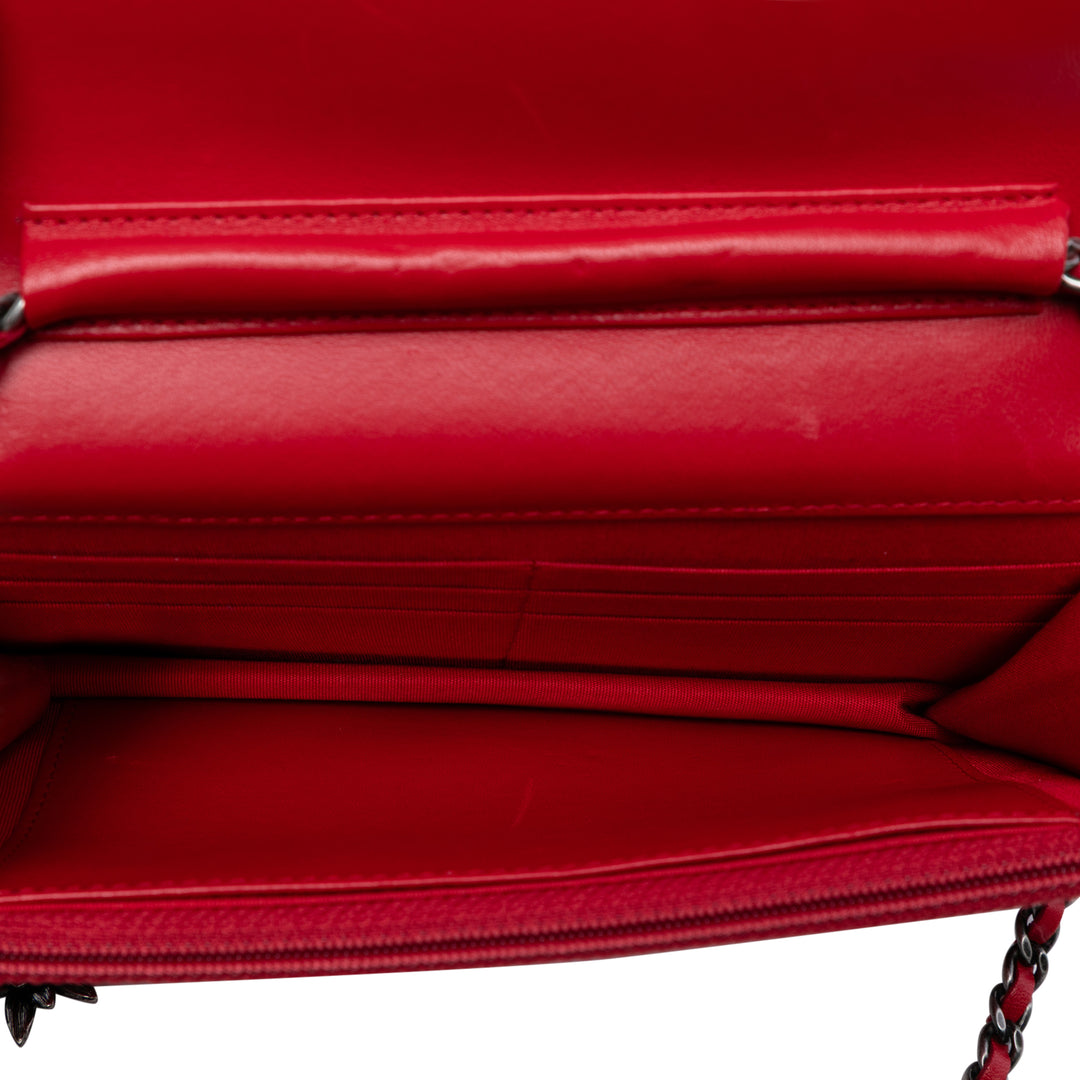 Chanel CC Quilted Tweed Wallet On Chain Rouge