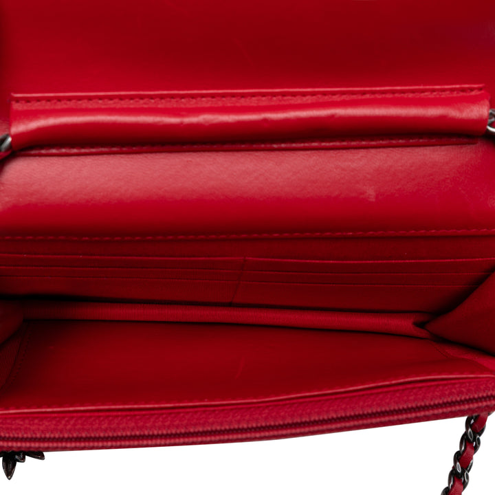 Chanel CC Quilted Tweed Wallet On Chain Rouge