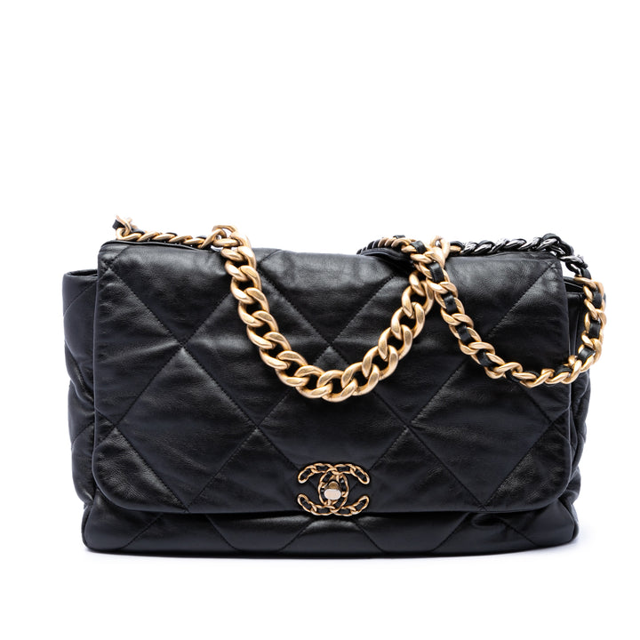 Chanel Sac à main 19 à rabat Maxi Cuir d'agneau Noir – vue principale – GABY PARIS