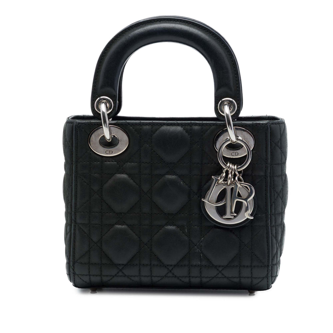 Dior Sac à main Lady Dior Irisé Cannage Mini Cuir d'agneau Noir – vue principale – GABY PARIS