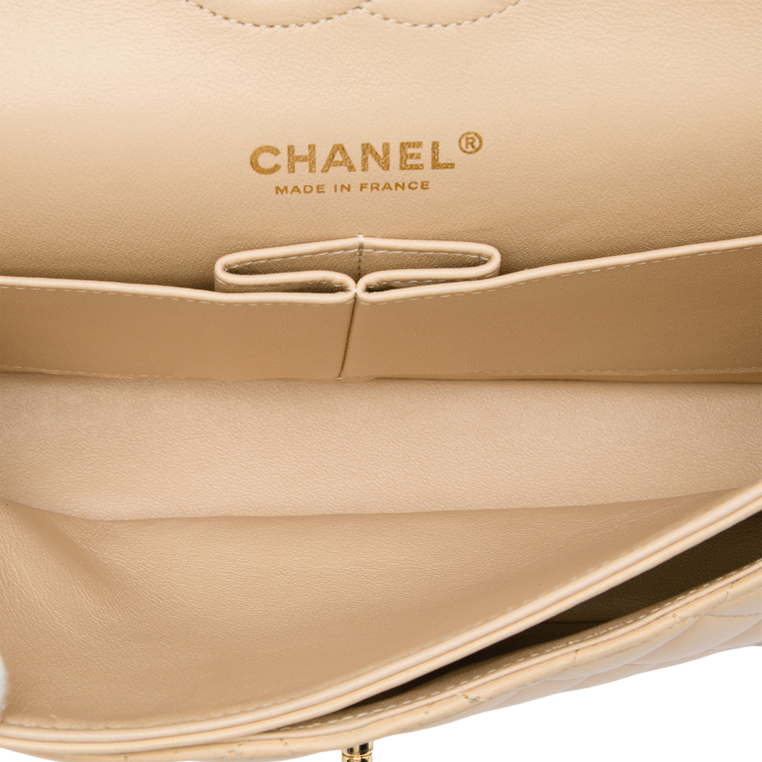 Classic Double rabat Moyen Cuir d'agneau Beige