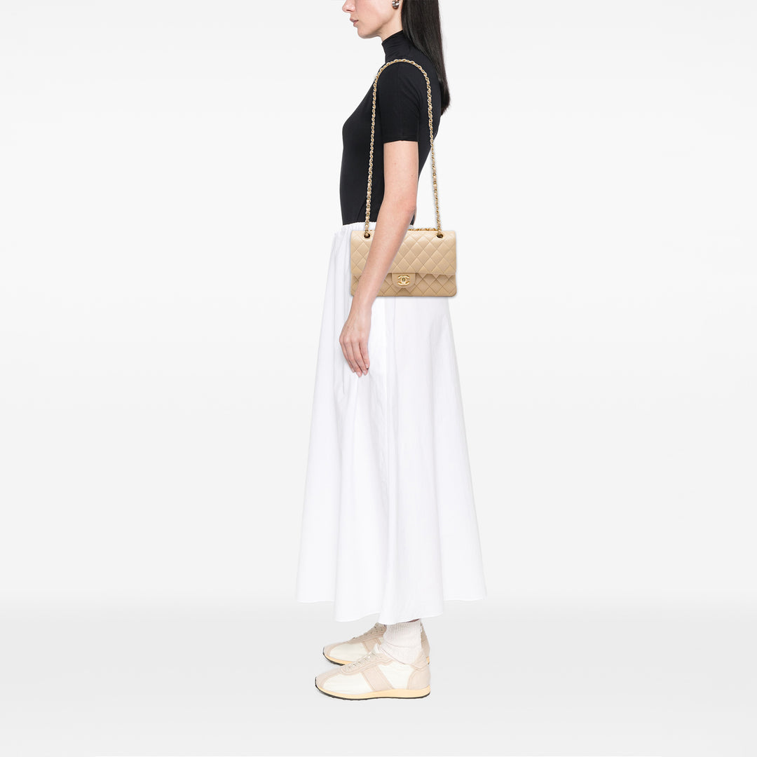 Classic Double rabat Moyen Cuir d'agneau Beige