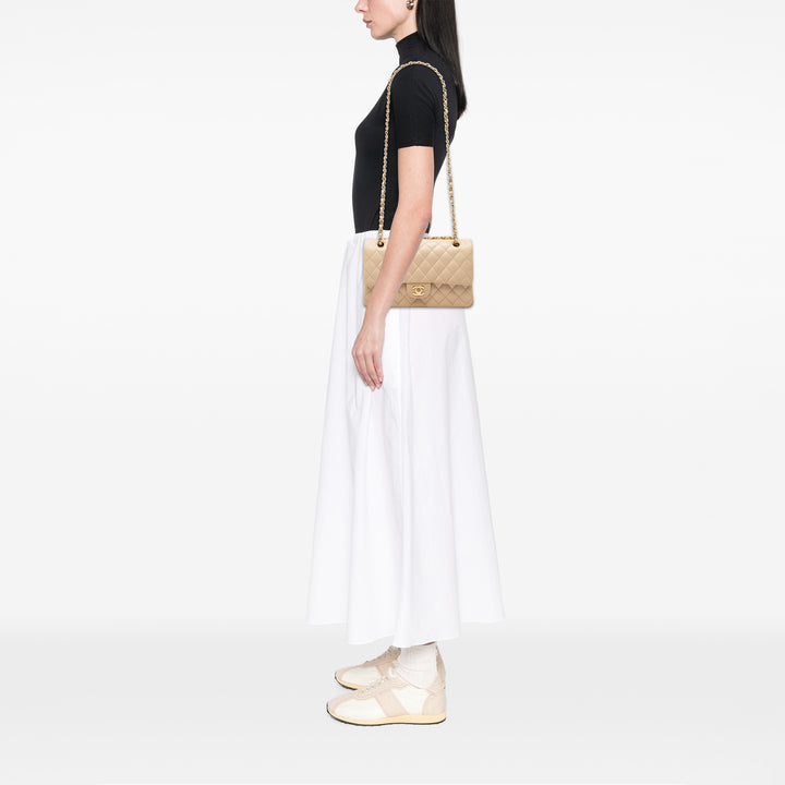 Classic Double rabat Moyen Cuir d'agneau Beige