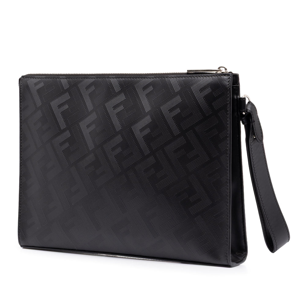 Fendi Zucca Shadow Diagonal Front Zippé Pochette Cuir de veau Noir – vue 2 – GABY PARIS
