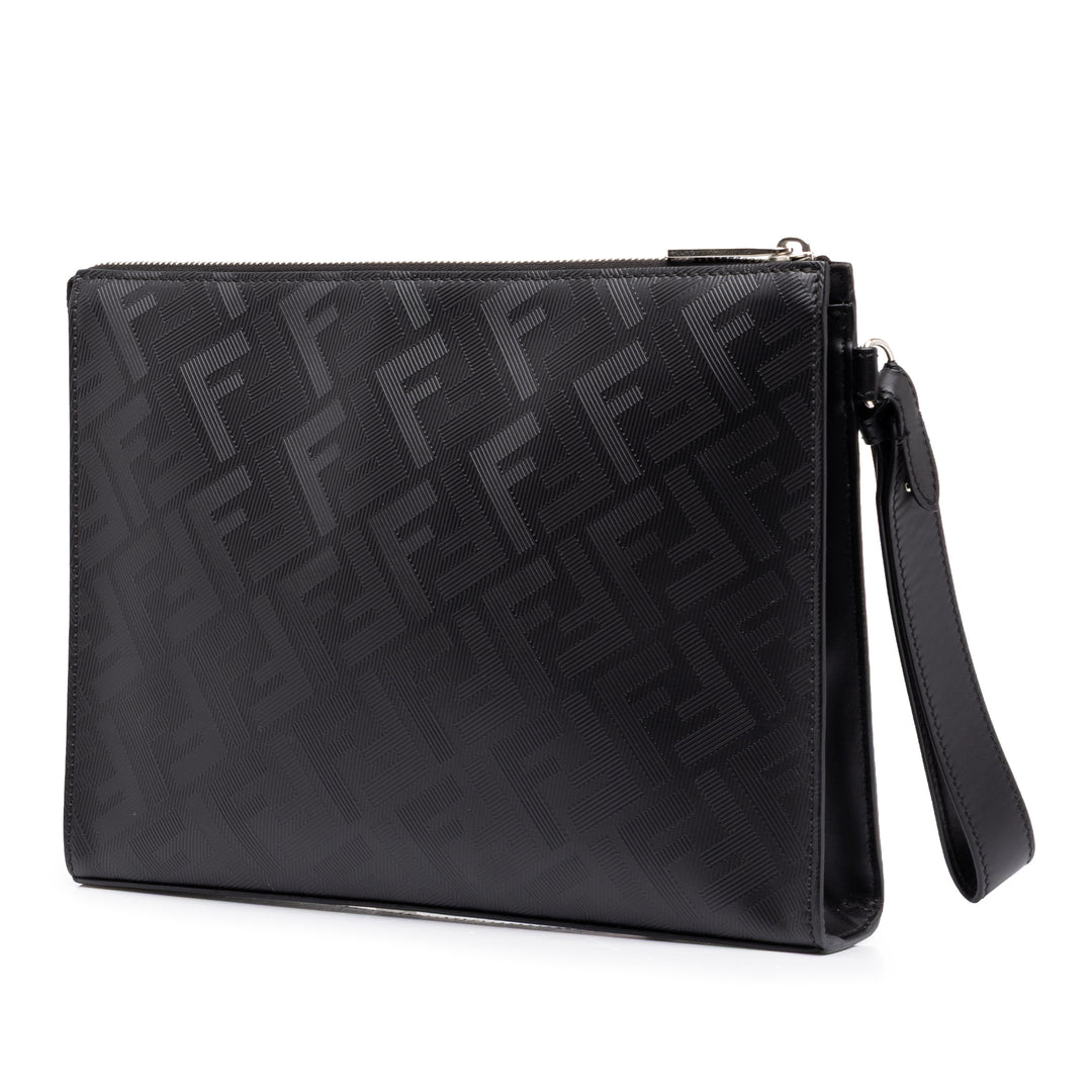 Fendi Zucca Shadow Diagonal Front Zippé Pochette Cuir de veau Noir – vue 2 – GABY PARIS