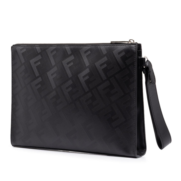 Fendi Zucca Shadow Diagonal Front Zippé Pochette Cuir de veau Noir – vue 2 – GABY PARIS